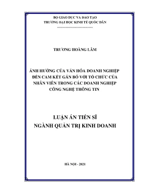 Luận án tiến sĩ quản trị kinh doanh ảnh hưởng của văn hóa doanh nghiệp đến cam kết gắn bó với tổ chức của nhân viên trong các doanh nghiệp công nghệ thông tin