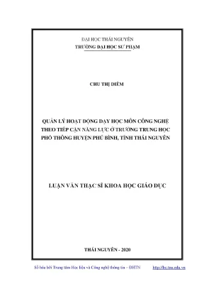 Luận văn thạc sĩ khoa học giáo dục quản lý hoạt động dạy học môn công nghệ theo tiếp cận năng lực ở trường thpt huyện phú bình tỉnh thái nguyên
