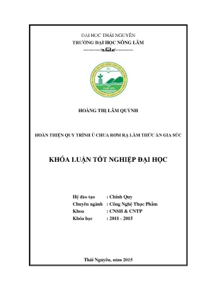 Luận văn hoàn thiện quy trình ủ chua rơm rạ làm thức ăn gia súc