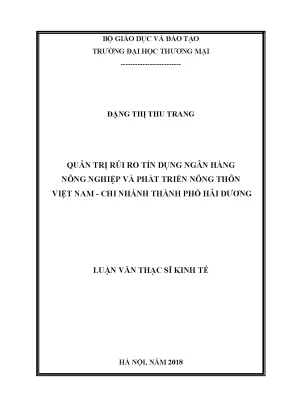 Luận văn quản trị rủi ro tín dụng tại ngân hàng nông nghiệp và phát triển nông thônviệt nam chi nhánh thành phố hải dương