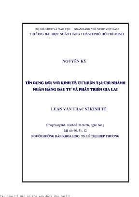 Tín dụng đối với kinh tế tư nhân tại chi nhánh ngân hàng đầu tư và phát triển gia lai luận văn thạc sĩ kinh tế