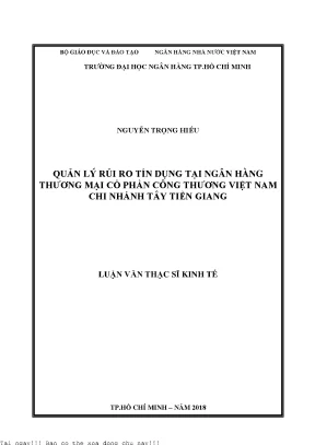 Quản lý rủi ro tín dụng tại ngân hàng thương mại cổ phần công thương việt nam chi nhánh tây tiền giang luận văn thạc sĩ kinh tế
