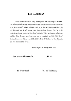 Luận án tiến sĩ kỹ thuật nghiên cứu đánh giá sức tải một số yếu tố môi trường c n p khu vực đầm phá tam giang cầu hai tỉnh thừa thiên huế