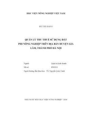 Luận văn thạc sĩ quản lý thu thuế sử dụng đất phi nông nghiệp trên địa bàn huyện gia lâm thành phố hà nội
