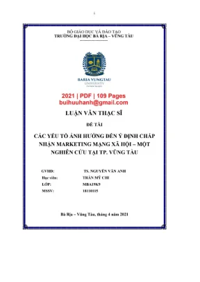 Luận văn thạc sĩ quản trị kinh doanh các yếu tố ảnh hưởng đến ý định chấp nhận marketing mạng xã hội một nghiên cứu tại tp vũng tàu