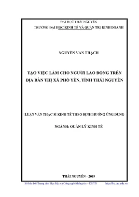 Luận văn thạc sĩ tạo việc làm cho người lao động trên địa bàn thị xã phổ yên tỉnh thái nguyên