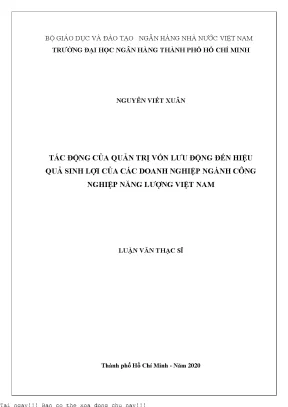 Tác động của quản trị vốn lưu động đến hiệu quả sinh lợi của các doanh nghiệp ngành công nghiệp năng lượng việt nam luận văn thạc sĩ tài chính ngân hàng