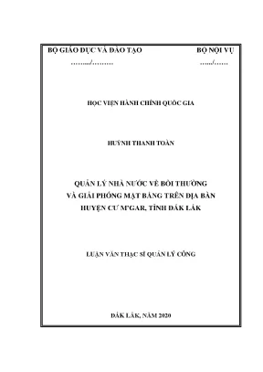 Luận văn thạc sĩ quản lý nhà nước về bồi thường và giải phóng mặt bằng trên địa bàn huyện cư mgar tỉnh đắk lắk