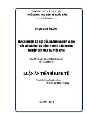 Luận án tiến sĩ trách nhiệm xã hội của doanh nghiệp csr đối với người lao động trong các doanh nghiệp dệt may tại việt nam