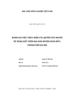 Luận văn thạc sĩ đánh giá việc thực hiện các quyền của người sử dụng đất trên địa bàn huyện hoài đức thành phố hà nội