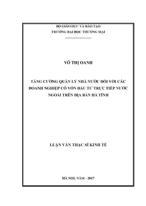 Luận văn tăng cường quản lý nhà nước đối với các doanh nghiệp có vốn đầu tư trực tiếp nước ngoài trên địa bàn tỉnh hà tĩnh