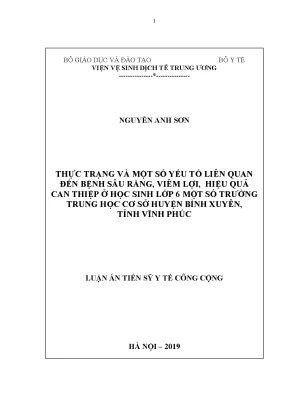 Luận án tiến sĩ thực trạng và một số yếu tố liên quan đến bệnh sâu răng viêm lợi hiệu quả can thiệp ở học sinh lớp 6 một số trường trung học cơ sở huyện bình xuyên tỉnh vĩnh phúc