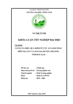 Luận văn đánh giá hiệu quả kinh tế cây lúa bao thai trên địa bàn xã đại sảo huyện chợ đồn tỉnh bắc kạn