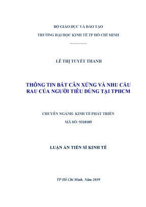 Luận án tiến sĩ thông tin bất cân xứng và nhu cầu rau của người tiêu dùng tại tp hcm