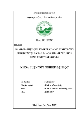 Luận văn đánh giá hiệu quả kinh tế của mô hình trồng bưởi diễn tại xã tân quang thành phố sông công tỉnh thái nguyên