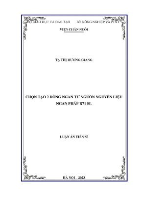 Luận án tiến sĩ chọn tạo 2 dòng ngan từ nguồn nguyên liệu ngan pháp r71sl