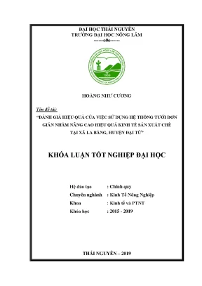 Luận văn đánh giá hiệu quả của việc sử dụng hệ thống tưới đơn giản nhằm nâng cao hiệu quả kinh tế sản xuất chè tại xã la bằng huyện đại từ