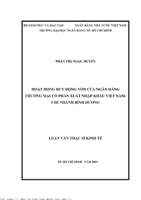 Hoạt động huy động vốn của ngân hàng thương mại cổ phần xuất nhập khẩu việt nam chi nhánh bình dương luận văn thạc sĩ tài chính ngân hàng