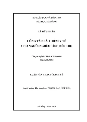 Luận văn thạc sĩ công tác bảo hiểm cho người nghèo tỉnh bến tre