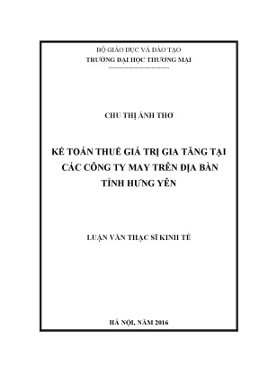 Luận văn kế toán thuế giá trị gia tăng tại các công ty may trên địa bàn tỉnh hưng yên