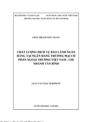 Chất lượng dịch vụ bảo lãnh ngân hàng tại ngân hàng thương mại cổ phần ngoại thương việt nam chi nhánh tân bình luận văn thạc sĩ tài chính ngân hàng
