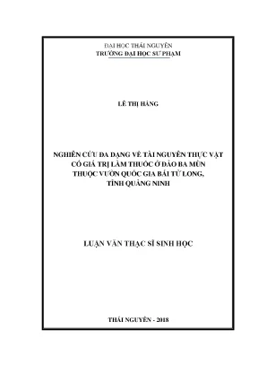Luận văn thạc sĩ sinh học nghiên cứu đa dạng về tài nguyên thực vật có giá trị làm thuốc ở đảo ba mùn thuộc vườn quốc gia bái tử long tỉnh quảng ninh