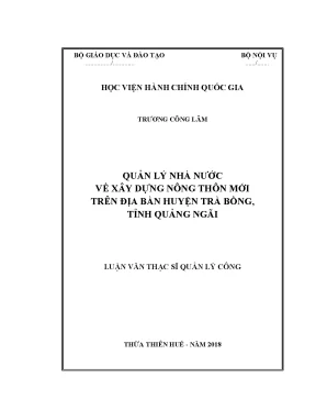 Luận văn thạc sĩ quản lý công quản lý nhà nước về xây dựng nông thôn mới trên địa bàn huyện trà bồng tỉnh quảng ngãi