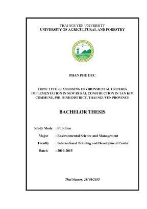 Luận văn assessing environmental criteria implementation in new rural construction in tan kim commune phu binh district thai nguyen province