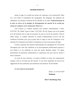 Luận văn perfectionnement de la mise en œuvre de la stratégie de développement du marché de la société par actions de commerce et de construction thien loc