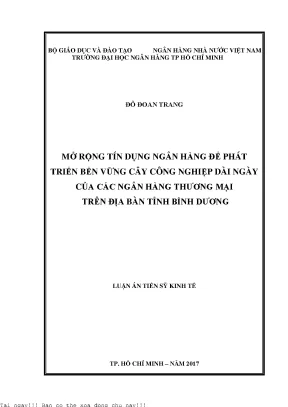 Mở rộng tín dụng ngân hàng để phát triển bền vững cây công nghiệp dài ngày của các ngân hàng thương mại trên địa bàn tỉnh bình dương luận án tiến sĩ kinh tế