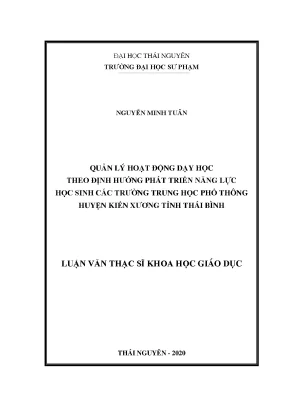 Luận văn thạc sĩ khoa học giáo dục quản lý hoạt động dạy học theo định hướng phát triển năng lực học sinh các trường thpt huyện kiến xương tỉnh thái bình
