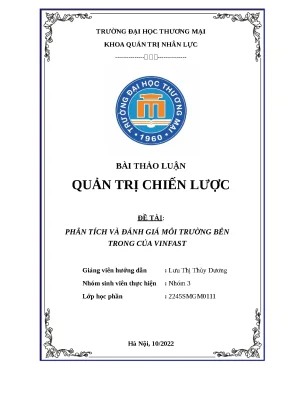Luận văn thảo luận quản trị chiến lược đề tài phân tích và đánh giá môi trường bên trong của vinfast