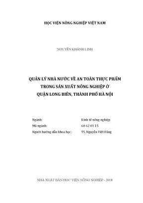 Luận văn thạc sĩ quản lý nhà nước về an toàn thực phẩm trong sản xuất nông nghiệp ở quận long biên thành phố hà nội