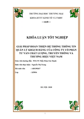 Luận văn tmu giải pháp hoàn thiện httt quản lý khách hàng của công ty cổ phần tƣ vấn chất lƣợng truyền thông và thƣơn