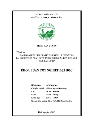 Luận văn đánh giá hiệu quả của hệ thống xử lý nước thải tại công ty cổ phần in và bao bì goldsun khu công nghiệp quế võ i tỉnh bắc ninh