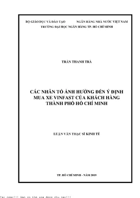 Các nhân tố ảnh hưởng đến ý định mua xe vinfast của khách hàng thành phố hồ chí minh luận văn thạc sĩ quản trị kinh doanh