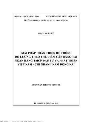 Giải pháp hoàn thiện hệ thống đo lường theo thẻ điểm cân bằng tại ngân hàng tmcp đầu tư và phát triển việt nam chi nhánh nam đồng nai luận văn thạc sĩ quản trị kinh doanh