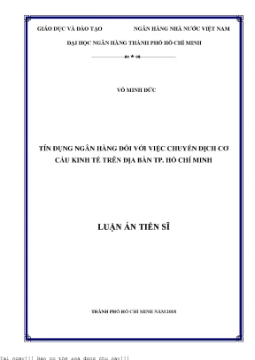 Tín dụng ngân hàng đối với việc chuyển dịch cơ cấu kinh tế trên địa bàn thành phố hồ chí minh luận án tiến sĩ kinh tế