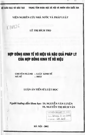 Luận án hợp đồng kinh tố vô hiệu và hậu quả pháp lý của hợp đồng kinh tế vô hiệu