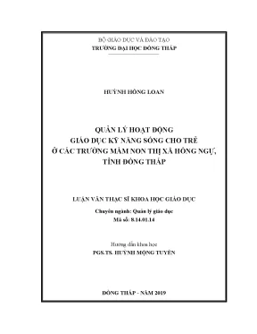 Luận văn quản lý hoạt động giáo dục kỹ năng sống cho trẻ ở các trường mầm non thị xã hồng ngự tỉnh đồng tháp
