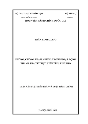 Luận văn thạc sĩ phòng chống tham nhũng trong hoạt động thanh tra từ thực tiễn tỉnh phú thọ