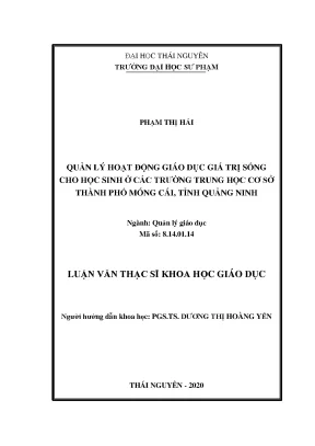Luận văn thạc sĩ khoa học giáo dục quản lý hoạt động giáo dục giá trị sống cho học sinh ở các trường thcs thành phố móng cái tỉnh quảng ninh