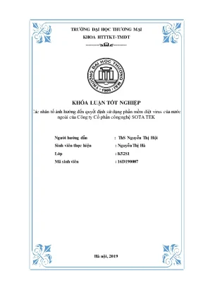 Luận văn các nhân tố ảnh hưởng đến quyết định sử dụng phần mềm diệt virus của nước ngoài của công ty cổ phần công nghệ sota tek