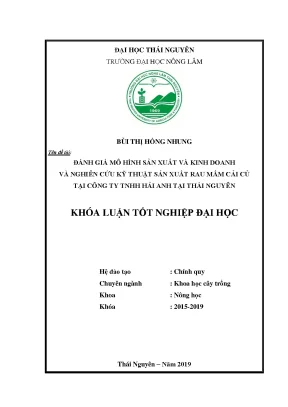 Luận văn đánh giá mô hình sản xuất và kinh doanh và nghiên cứu kỹ thuật sản xuất rau mầm cải củ tại công ty tnhh hải anh tại thái nguyên