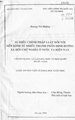 Luận án sự điều chỉnh pháp luật đối với nền kinh tế nhiều thành phần định hướng xã hội chủ nghĩa ở nước ta hiện nay
