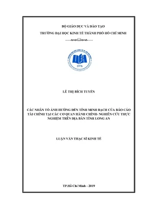 Luận văn thạc sĩ các nhân tố ảnh hưởng đến tính minh bạch của báo cáo tài chính tại các cơ quan hành chính nghiên cứu thực nghiệm trên địa bàn tỉnh long an