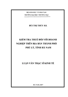 Luận văn kiểm tra thuế đối với doanh nghiệp trên địa bàn thành phố phủ lý tỉnh hà nam