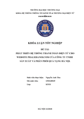 Luận văn phát triển hệ thống thanh toán điện tử cho website phalehanoi com của công ty tnhh sản xuất và phân phối quà tặng hà nội