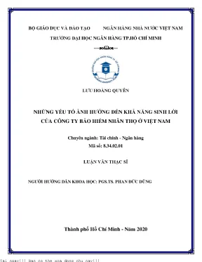 Những yếu tố ảnh hưởng đến khả năng sinh lời của công ty bảo hiểm nhân thọ ở việt nam luận văn thạc sĩ tài chính ngân hàng