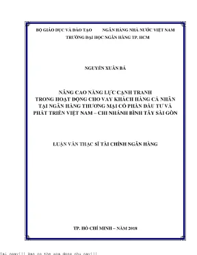 Nâng cao năng lực cạnh tranh trong hoạt động cho vay khách hàng cá nhân tại ngân hàng thương mại cổ phần đầu tư và phát triển việt nam chi nhánh bình tây sài gòn luận văn thạc sĩ kinh tế